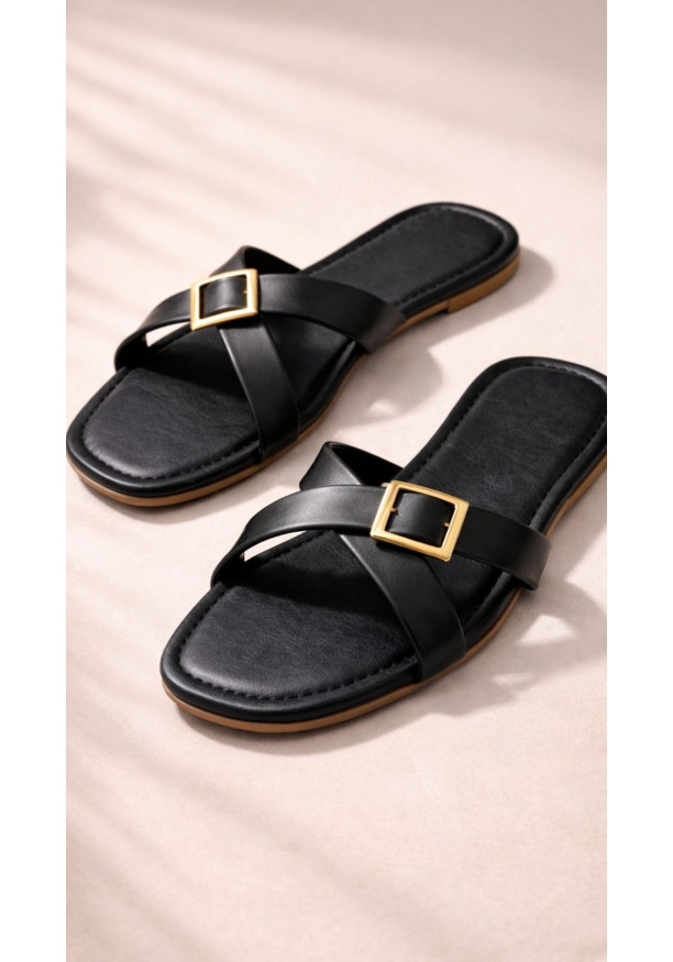 SIYALA BLACK STRAP SLIPPERS